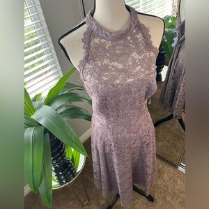 Eliza J Ladies Dusty Purple Foral Print Lace Overlay Dress, Size 14 NWT